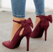 Load image into Gallery viewer, Women's Bow Pointed-Toe High Heels | Faux Leather Stiletto Sandals