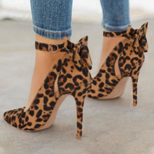 Load image into Gallery viewer, Women's Bow Pointed-Toe High Heels | Faux Leather Stiletto Sandals