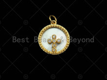 Load image into Gallery viewer, 18K Gold CZ Micro Pave Cross on Mother-of-pearl Pendant ,SKU#Z1119