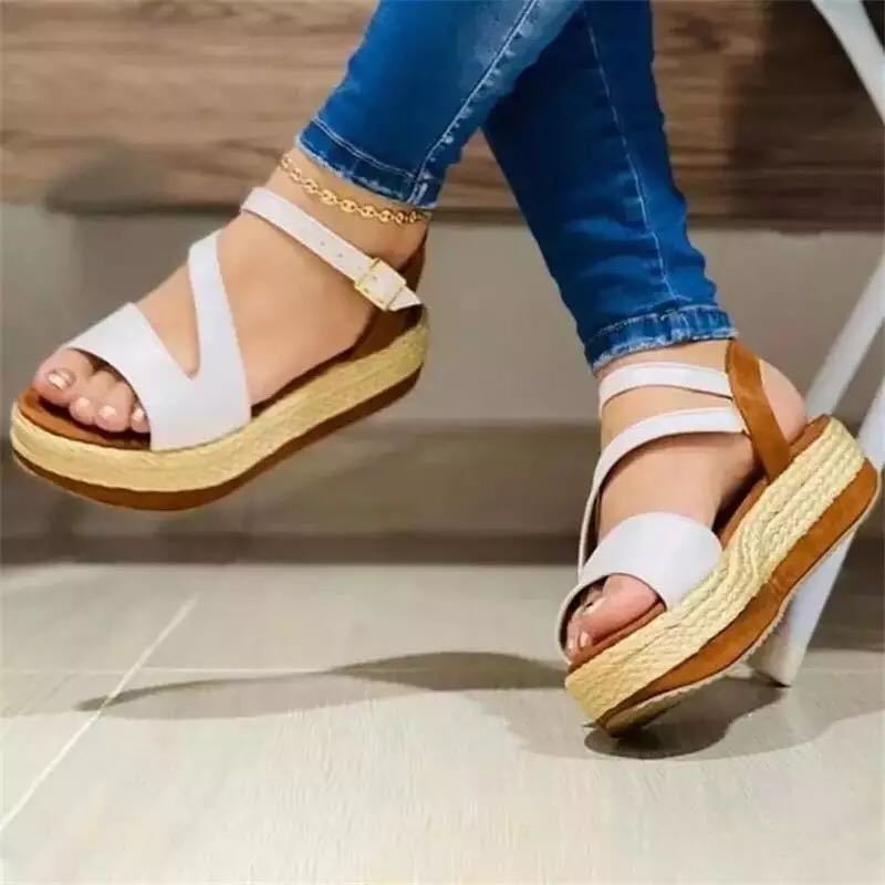 Women's Platform Sandals Hollow Cutout Buckle | Roman Style PU Open-Toe Heels