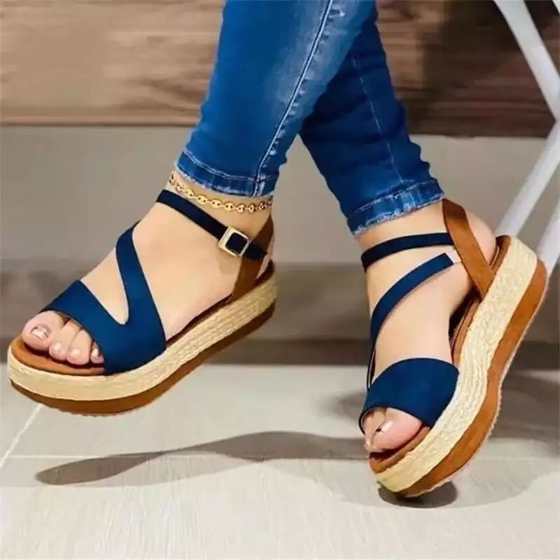 Women's Platform Sandals Hollow Cutout Buckle | Roman Style PU Open-Toe Heels