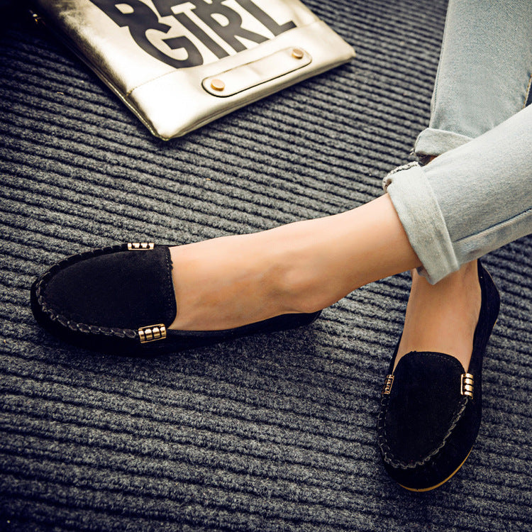 Women's Round-Toe Slip-On Flats | PU Leather Casual Pea Shoes