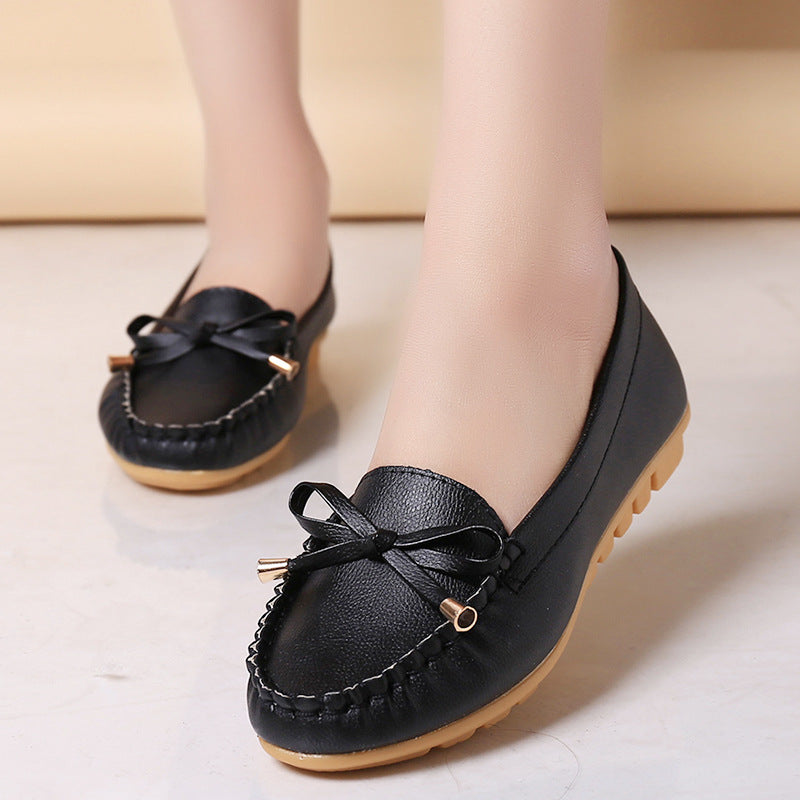 Women's Round-Toe Slip-On Flats | PU Leather Casual Pea Shoes