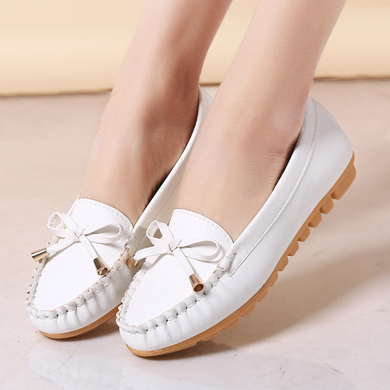 Women's Round-Toe Slip-On Flats | PU Leather Casual Pea Shoes
