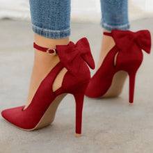 Load image into Gallery viewer, Women's Bow Pointed-Toe High Heels | Faux Leather Stiletto Sandals