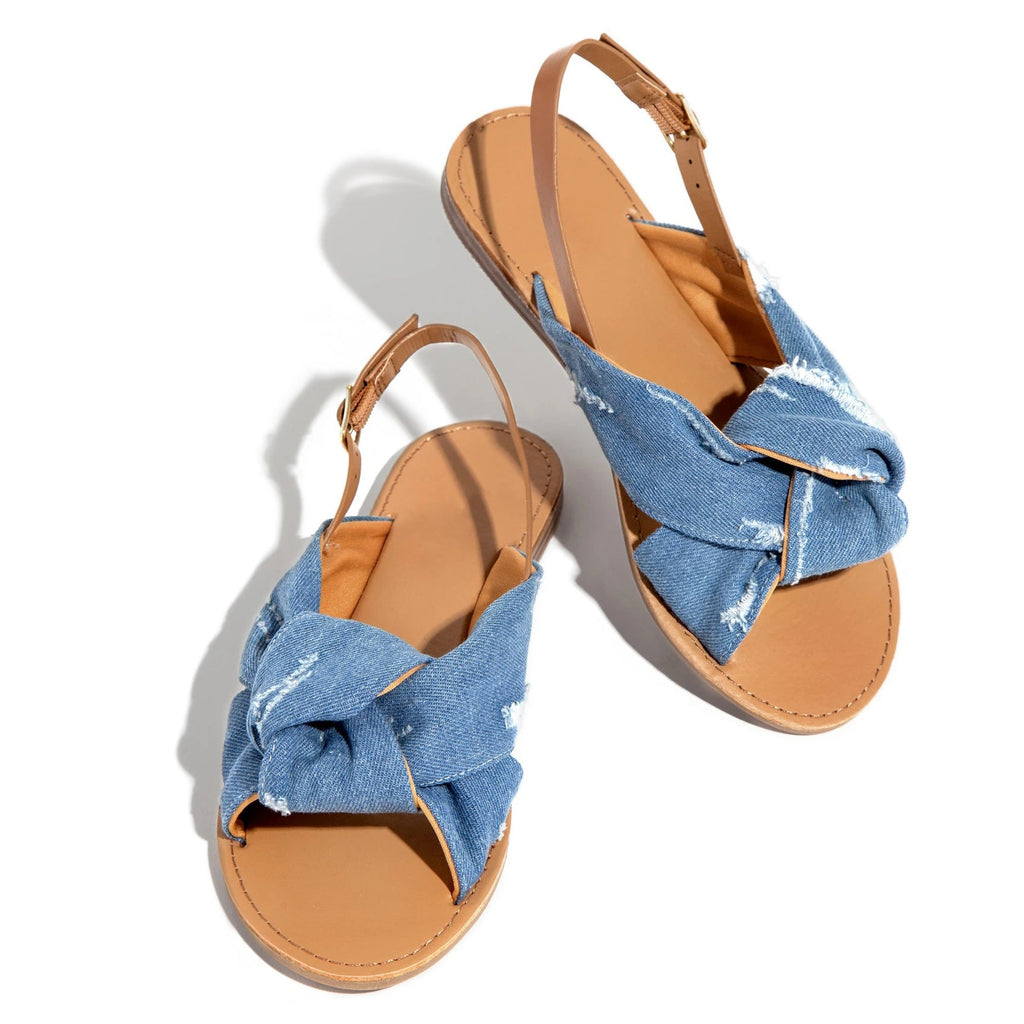 Women's Denim Flat Sandals | Open-Toe Beach Slippers