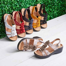 Load image into Gallery viewer, Women's Floral Wedge Sandals – Patent Leather Peep Toe Hollow Design with Velcro Strap