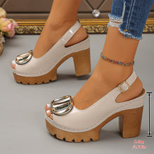 Load image into Gallery viewer, Women's Chunky Heel Peep-Toe Sandals | Buckle PU Summer Heels