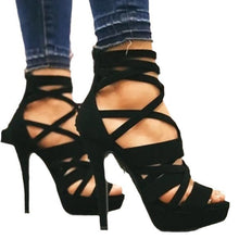 Load image into Gallery viewer, Women's Vintage High Heel Buckle Sandals | Round Toe Platform Heels | PU Leather