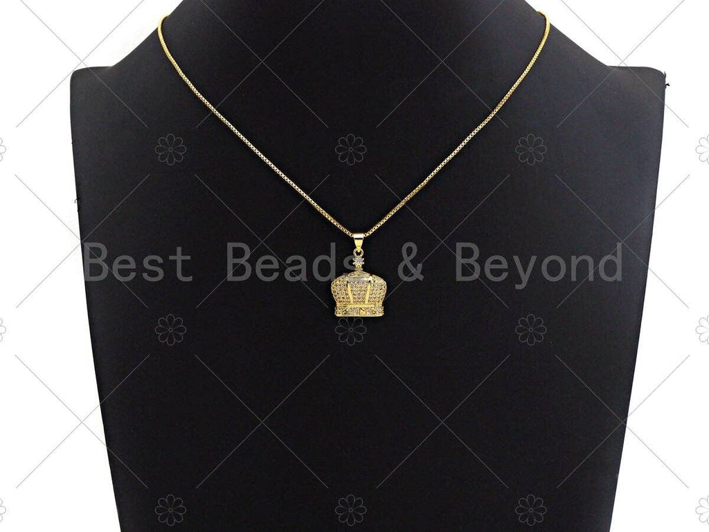 18K Gold Micro CZ Pave King Crown Pendant, Gold Crown Charm, Crown Beads, Jewelry Findings, 18x22mm,sku#LK42