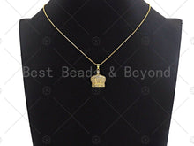 Load image into Gallery viewer, 18K Gold Micro CZ Pave King Crown Pendant, Gold Crown Charm, Crown Beads, Jewelry Findings, 18x22mm,sku#LK42