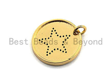 Load image into Gallery viewer, CZ Colorful Micro Pave Round Gold With Five Star Pendant, Coin Shaped Pave Pendant, Gold plated, 21x21mm, Sku#F869
