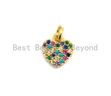 Load image into Gallery viewer, CZ Colorful Micro Pave Heart Pendant, Heart Shaped Pave Pendant, Gold plated, 9x10mm, Sku#F720