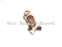 Load image into Gallery viewer, CZ Clear Micro Pave Skull Pendant, CZ Pave Pendant, Gold/Rose Gold/Silver/Gunmetal plated, 8x14mm, Sku#F818