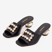 Load image into Gallery viewer, The Noctara Black Crystal Heel Women Sandal
