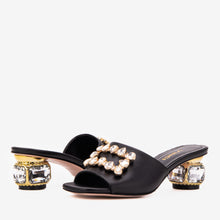 Load image into Gallery viewer, The Noctara Black Crystal Heel Women Sandal