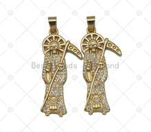 Load image into Gallery viewer, CZ Micro Pave Death Shape Pendant, 18K Gold Filled Grim Reaper Charm, Necklace Bracelet Charm Pendant, Sku#JL68