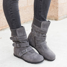 Load image into Gallery viewer, Women's Buckle Strap Winter Boots | Matte Round-Toe Flat Ankle Boots