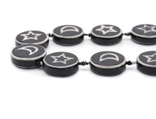 Load image into Gallery viewer, Natural Black White Moon Star Tibetan Agate Smooth Coin Beads, 30mm, Sku#U1403