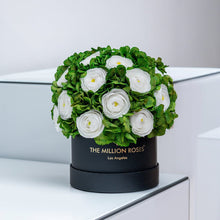 Load image into Gallery viewer, Classic Black Box | White Persian Buttercups &amp; Green Hydrangeas