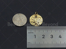 Load image into Gallery viewer, 18K Gold Medallion Round Coin with Black Pave Flower Charm, Brass Medallion, Coin Charm, Pave Charm, 17mm, Sku#LK20