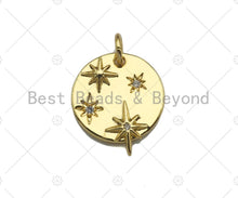 Load image into Gallery viewer, CZ Micro Pave North Star On Round Coin Pendant, Cubic Zirconia Round Pendant Charm for Necklace Bracelet Earrings Making, 14x16mm,sku#L362