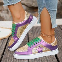 Load image into Gallery viewer, Women's Sequin Lace-Up Sneakers - Purple Gold Chunky Sole Platform Shoes