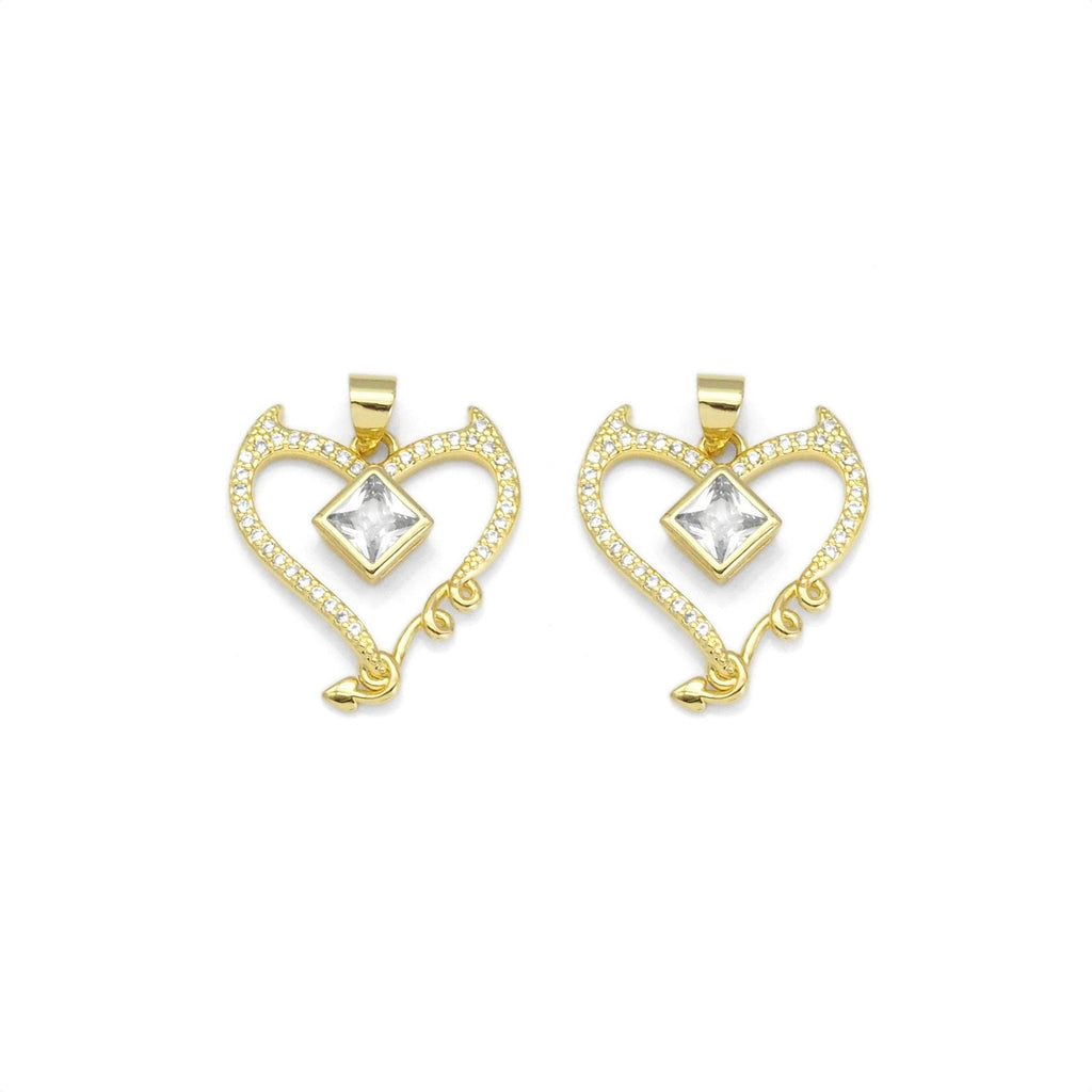 Gold Diamond CZ Heart Charm, Sku#LK888