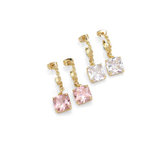 Load image into Gallery viewer, Twisted Hoop with Dangle Square CZ Earrings, Sku#LD414