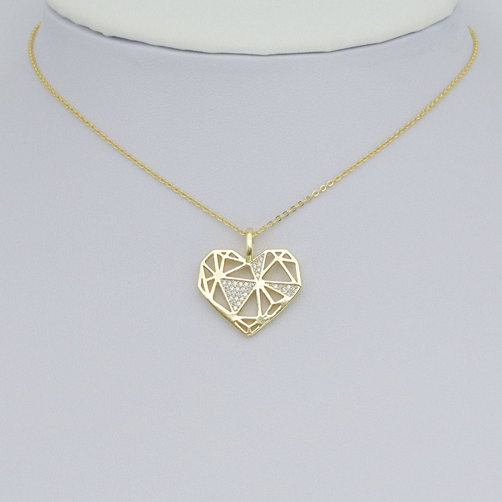 Gold Clear CZ Geometric Diamond Heart Shape Charm Pendant, Sku#LK983