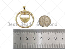 Load image into Gallery viewer, 18k Shiny Gold Dangle Heart Dangle Star On Round Ring Charms, Gold Plated Charms, Heart Pendant, Gold Pendant, 27x29mm,Sku#LK141