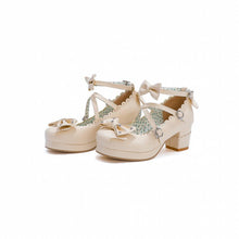 Load image into Gallery viewer, Women's Retro Cute Bow-Clasp Chunky Heel Pumps | Round Toe Block Heels
