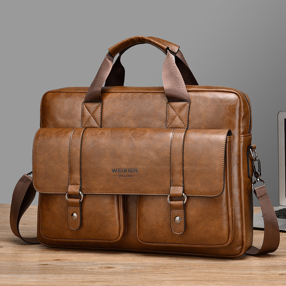 Men's Business Large-Capacity Shoulder Crossbody Briefcase | PU Leather Waterproof Bag