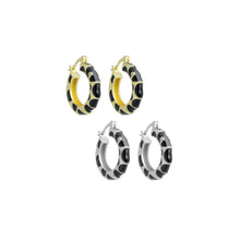 Load image into Gallery viewer, Black Enamel Round Hoop Earrings, Sku#A298
