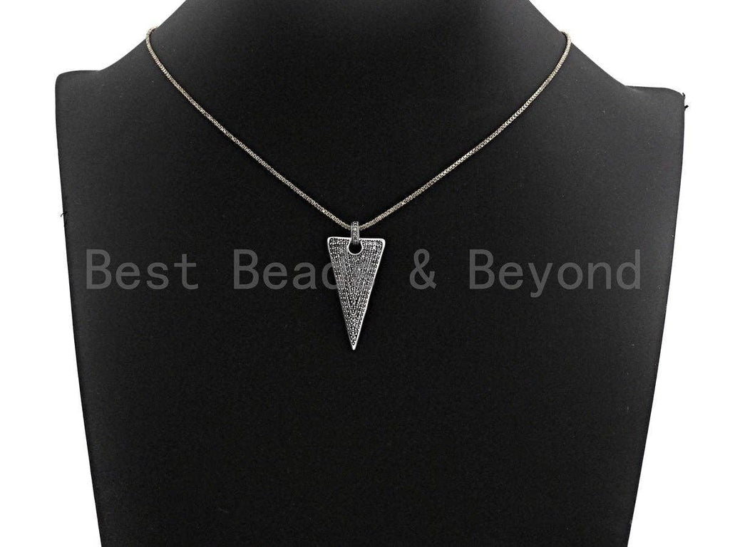 CZ Micro Pave Triangle Shape Pendant, Antique Silver Tone, Cubic Zirconia Pave Triangle Pendant, 18x35mm,sku#F1026