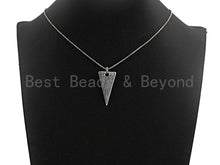 Load image into Gallery viewer, CZ Micro Pave Triangle Shape Pendant, Antique Silver Tone, Cubic Zirconia Pave Triangle Pendant, 18x35mm,sku#F1026