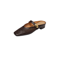 Load image into Gallery viewer, Women's Sheepskin Mary Jane Mules | Perforated Square Toe Low Block Heel Slides