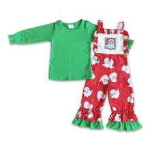 Load image into Gallery viewer, Green cotton shirt santa overalls girls Christmas clothing