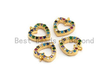 Load image into Gallery viewer, CZ Multi-Color Micro Pave Heart Charm, Heart Shaped Pave Charm, Gold plated small heart charm, 9x10mm, Sku#B116