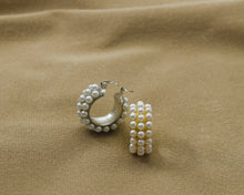 Load image into Gallery viewer, Pearl Triple Line Huggie Earrings, Sku#B153