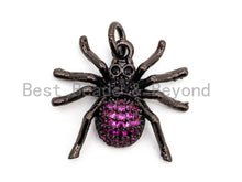Load image into Gallery viewer, CZ Micro Pave Fuchsia SPIDER Charm Pendant, Cubic Zirconia Inspired Insect Pendant,Gold/Rose Gold/Silver/Black,17x19x5mm,SKU#F448
