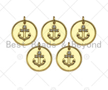Load image into Gallery viewer, Gold Filled CZ Micro Pave Boat Anchor On Round Coin Shape Pendant, 18K Gold Filled Medallion  Charm, Necklace Bracelet Charm,16mm,Sku#LK340