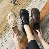 Women's British-Style Lace-Up Leather Loafers | Soft Sole Round Toe Everyday Shoes