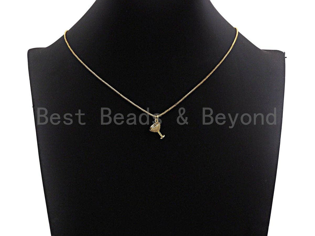 Clear CZ Micro Pave Goblet Pendant, Wine Cup Charm, Cup Pave Pendant, Gold/Silver/Rose Gold/Black plated, 9x14mm, Sku#X109