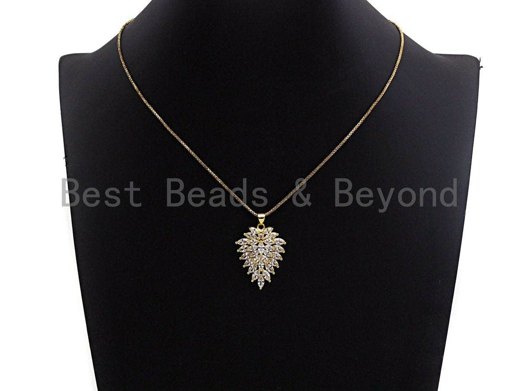 CZ Micro Pave Triangle Shape Pendant, Cubic Zirconia Taper Shape Pendant, Silver/Gold Tone, 24x31mm, Sku#FH64