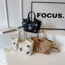 Load image into Gallery viewer, Diamond-Pattern Badge Shoulder Crossbody Bag for Women - PU Leather Bucket Bag with Chain Strap