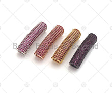Load image into Gallery viewer, Fuchsia CZ Micro Pave Half Full Pave Tube for Bracelet/Necklace, CZ Spacer Tube in Silver/Gold/Rose Gold/Black, Tube Beads, 38x8mm,sku#ML09