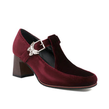 Load image into Gallery viewer, Women's Suede Chunky Heel Pumps – Square Toe Buckle Block Heels | Black, Wine Red, Green