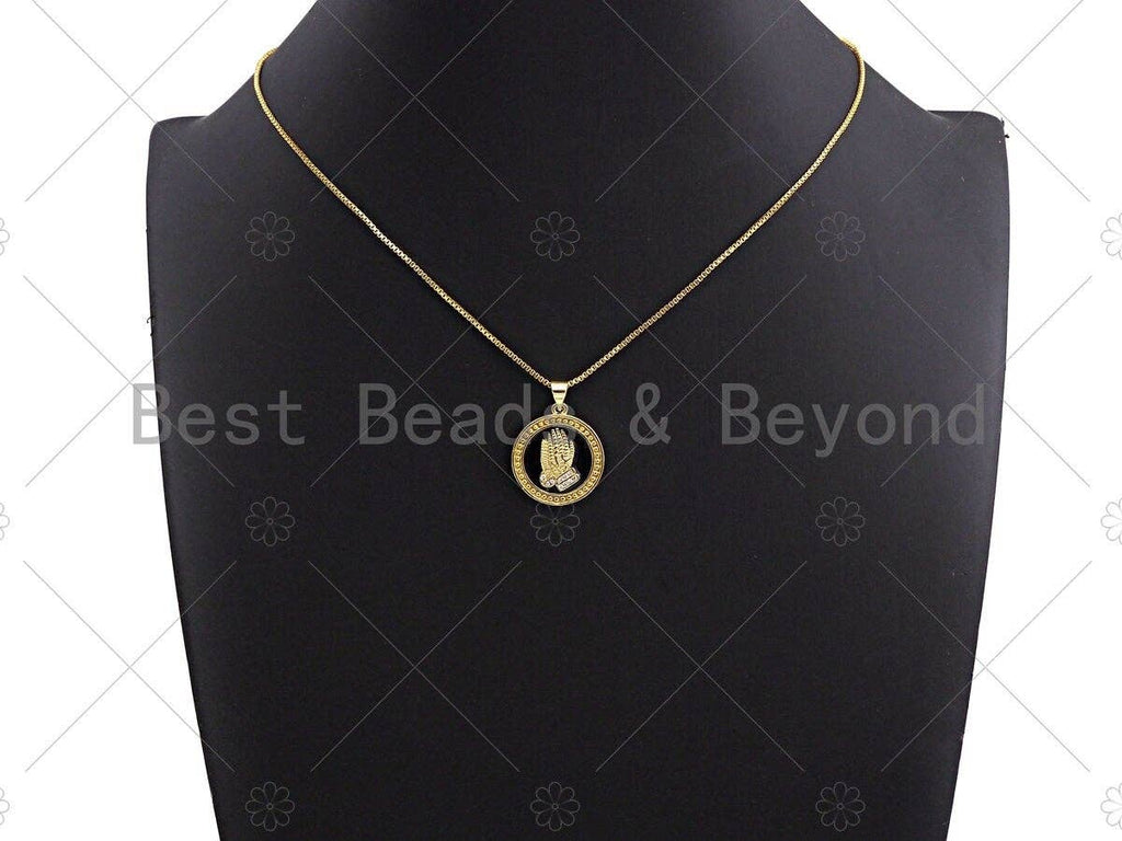 CZ Micro Pave Enamel Prayer Hand Pendant, 3D Embossment Hands Charm, Coin Jewelry, 19mm,sku#LK03