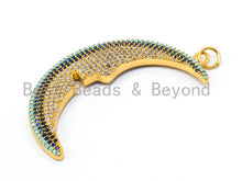Load image into Gallery viewer, CZ Turquoise Black Clear Micro Pave Crescent Moon Face Pendant, 14x59mm, sku#L26